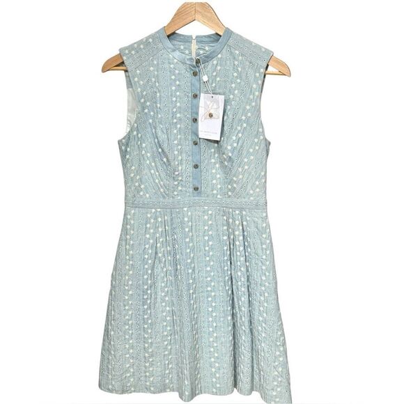 Gal Meets Glam Quinn Sleeveless Embroidered A-Line Zip Back Cotton Dress. 6. - Picture 2 of 11